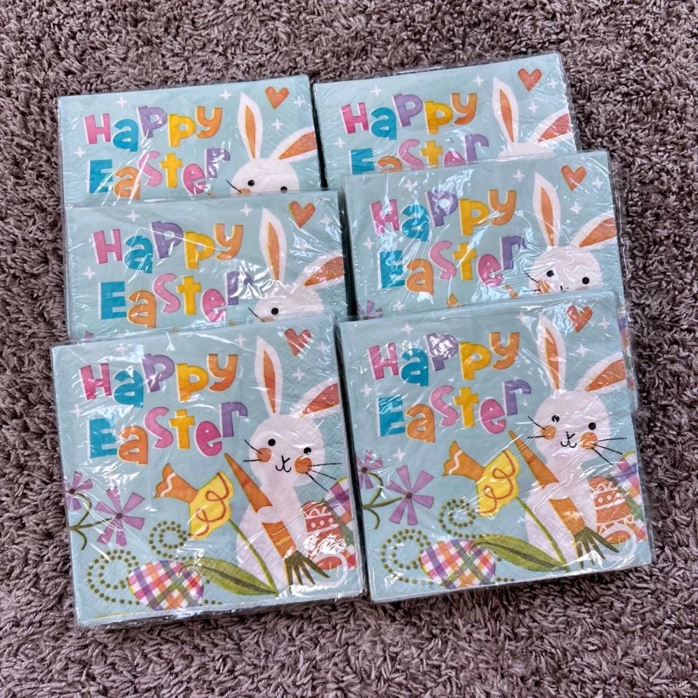 Old‎ East Main Co Happy Easter Napkins 6 Packs 96 Count Pastel Bunnies 21632 NEW